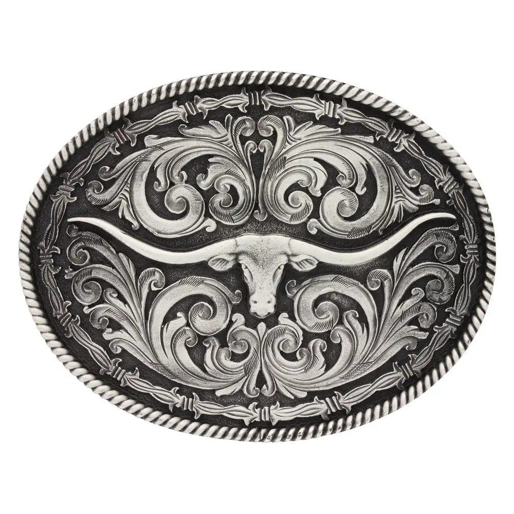 Montana Silversmiths Rope And Barbed Wire Longhorn Classic Impressions Attitude Buckle 1