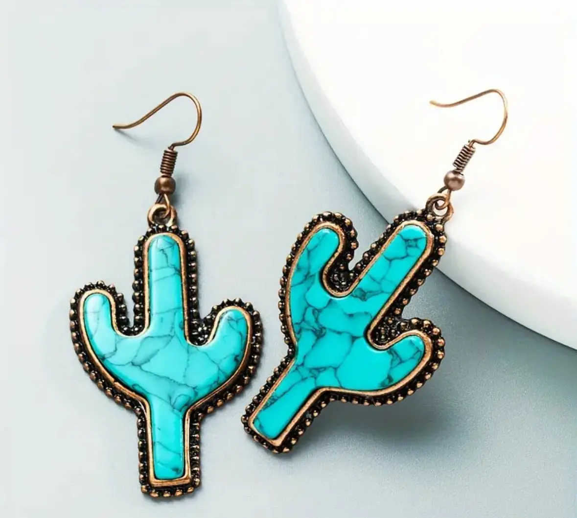 Gold Turquoise Cactus Earrings 1
