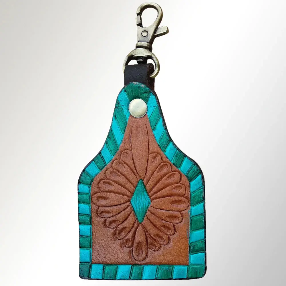 American Darling Hand Tooled Cowtag Keychain 1