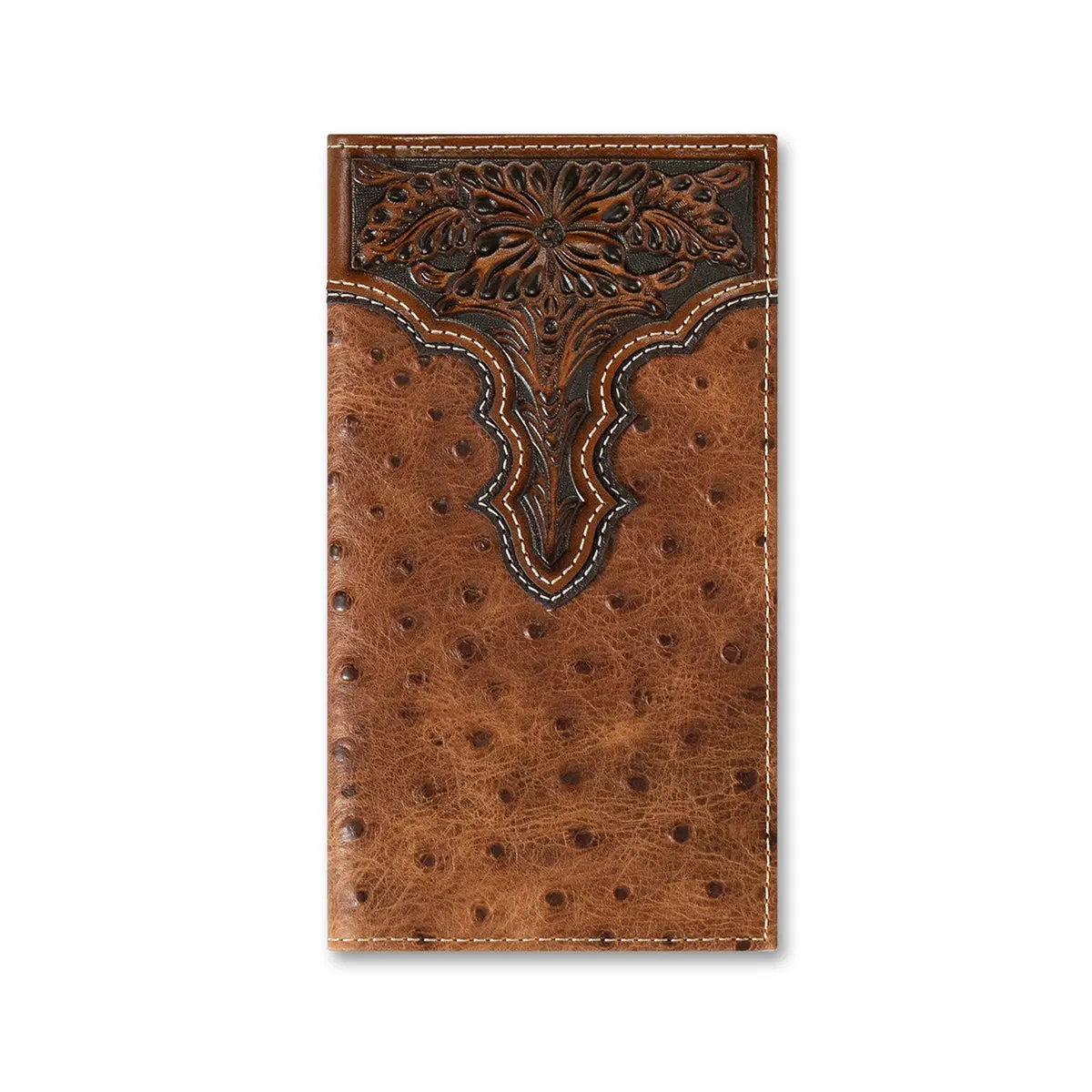 Ariat Ostrich Floral Embossed Brown Rodeo Wallet 1