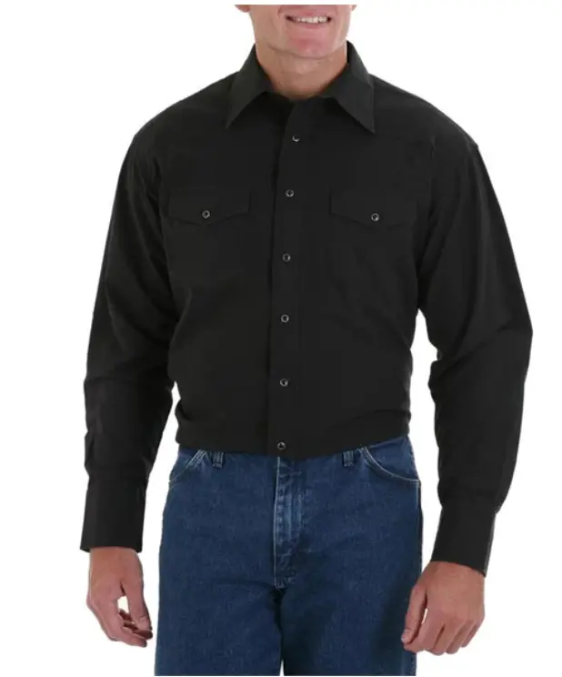 Wrangler® Western Snap Shirt - Long Sleeve Solid Black 1