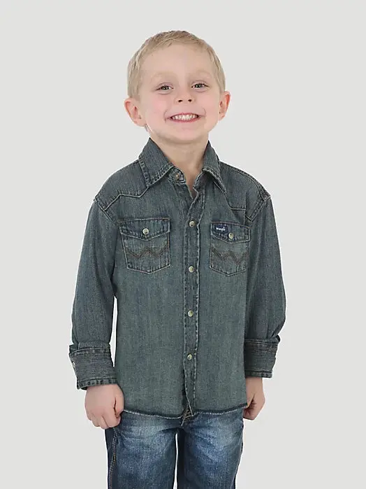 Boy’S Cowboy Cut® Long Sleeve Work Western Denim Snap Shirt 1