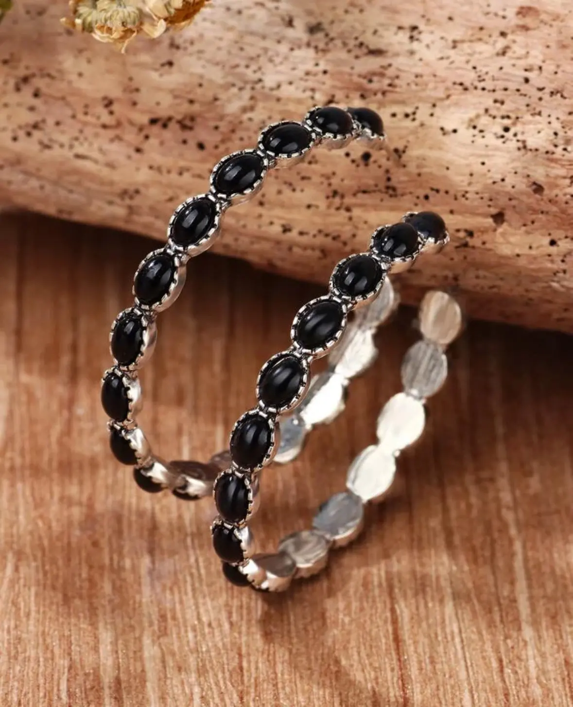 Black Stone Hoop Earrings 1