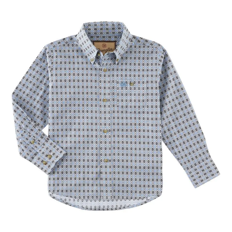 Kid's Classic Blue Geometric Print Shirt 1