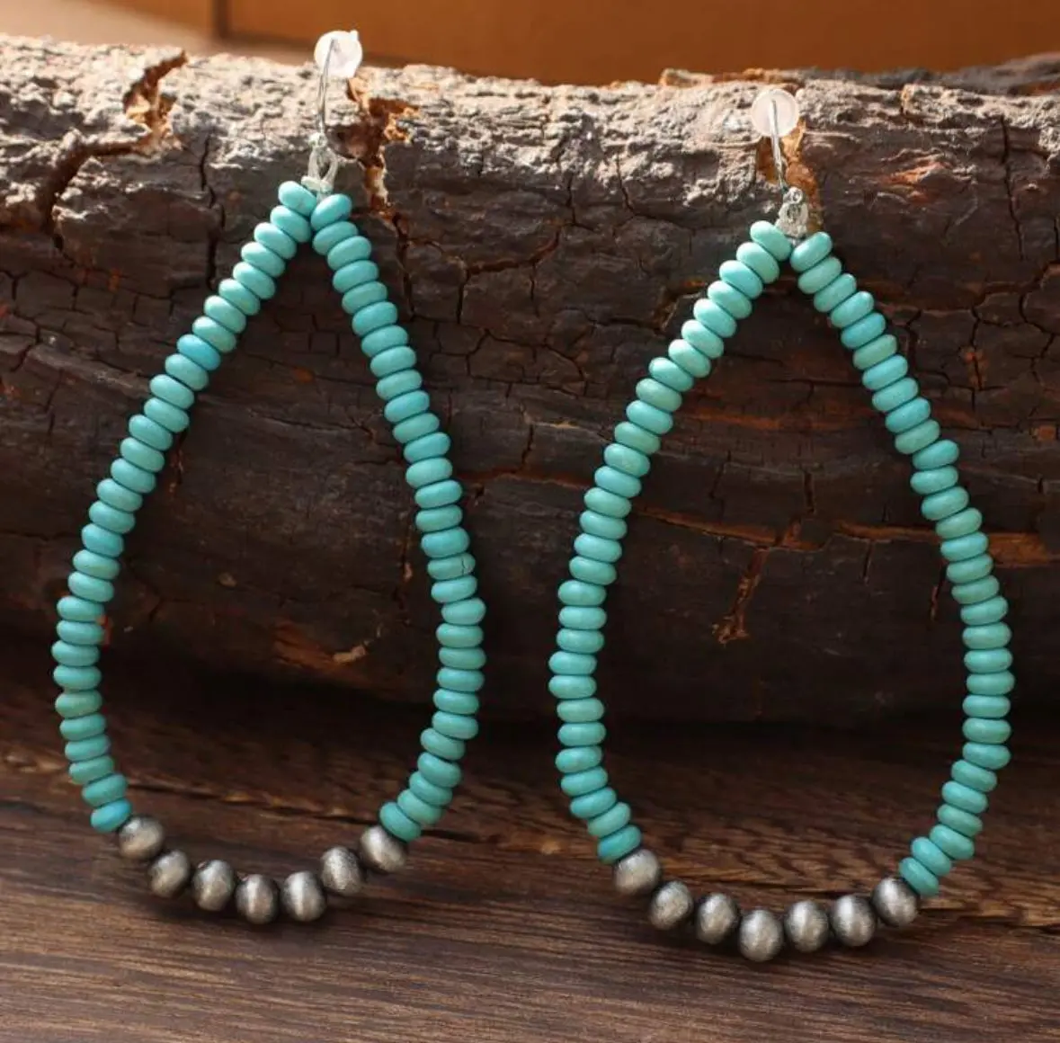 Turquoise And Pearl Teardrop Hoop Earrings 1