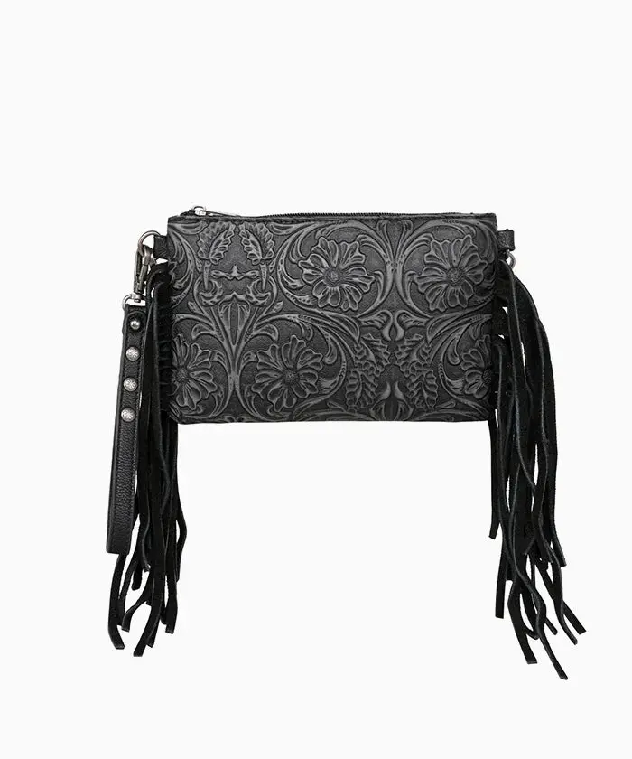 Montana West Floral Embossed Fringe Crossbody Clutch 1