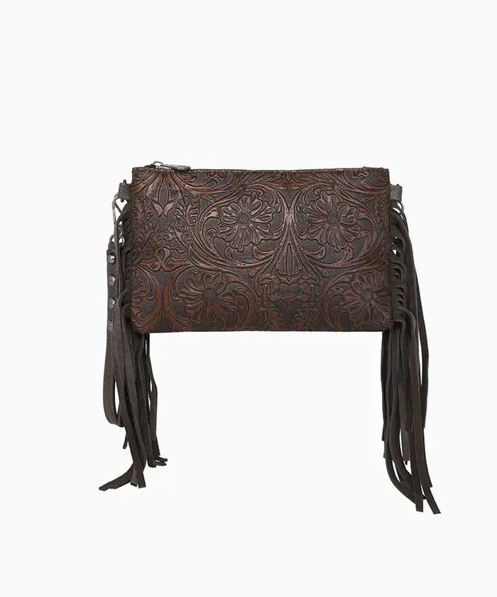 Montana West Floral Embossed Fringe Crossbody Clutch 1