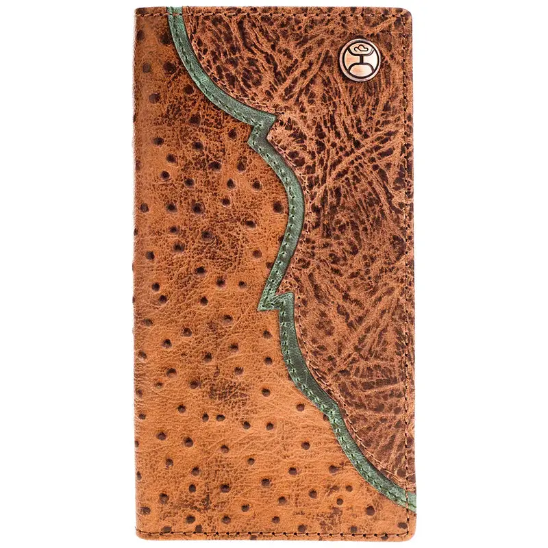 Hooey "Sawyer" Ostrich Print Brown/Turquoise Rodeo Wallet 1