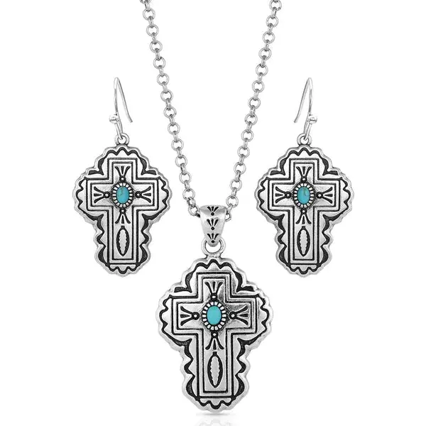 Montana Silversmiths Cathedral Turquoise Silver Cross Jewelry Set 1
