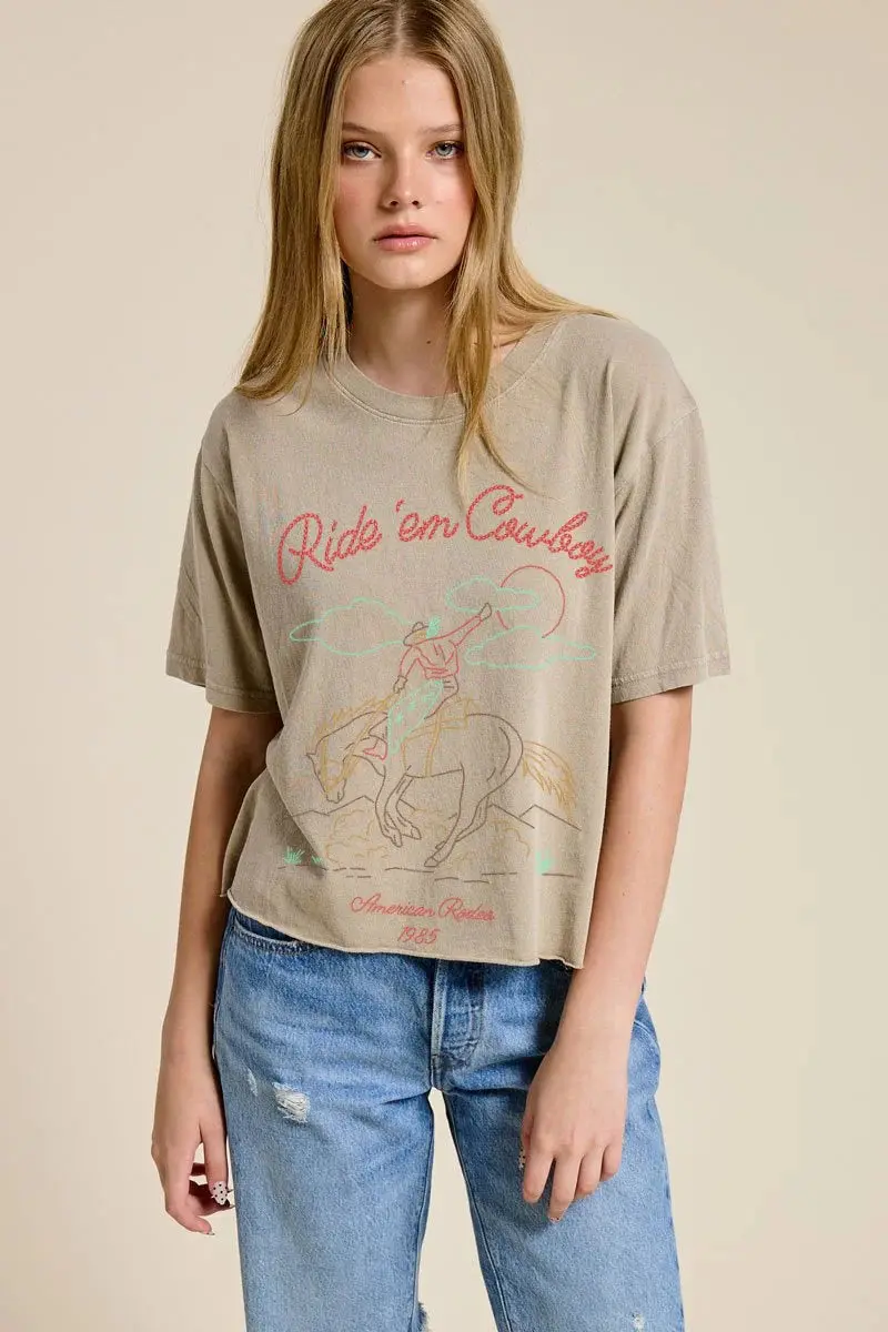 Zutter Puff Stitch Ride 'Em Cowboy Crop Tee 1