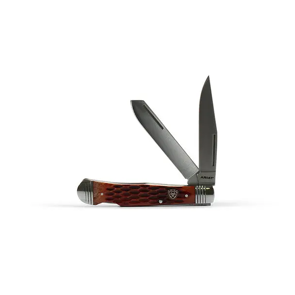 Ariat Western Knife Double Blades Straight Folding Brown 1