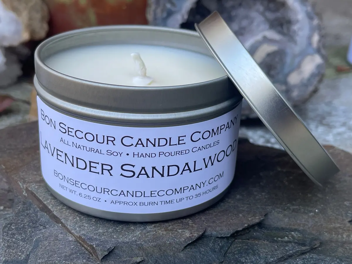 Lavender Sandalwood Soy Candle Tin 1