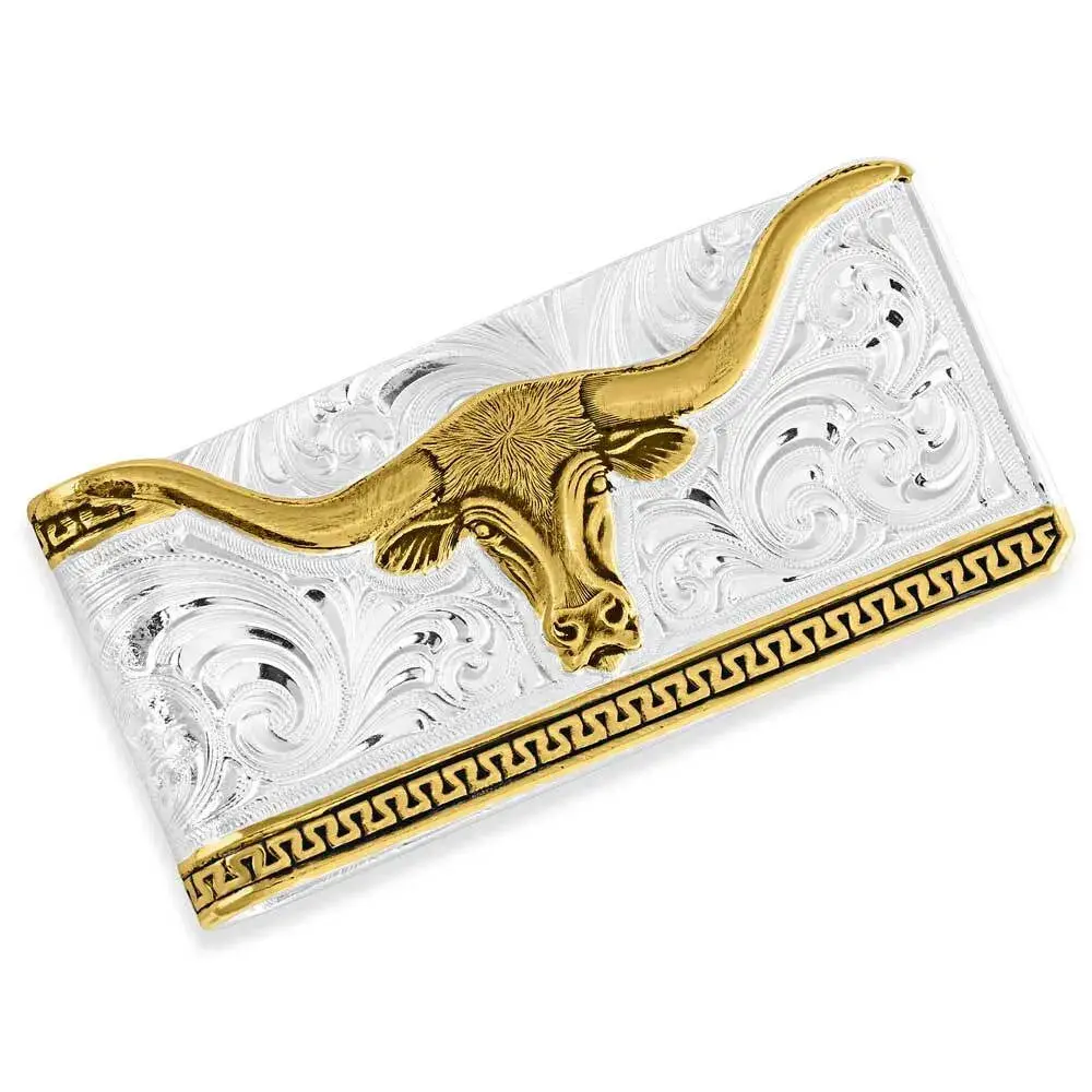 Montana Silversmiths Two-Tone Carved Longhorn Money Clip 1