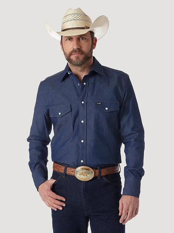 Cowboy Cut® Firm Finish Long Sleeve Western Snap Solid Work Shirt In Blue 1
