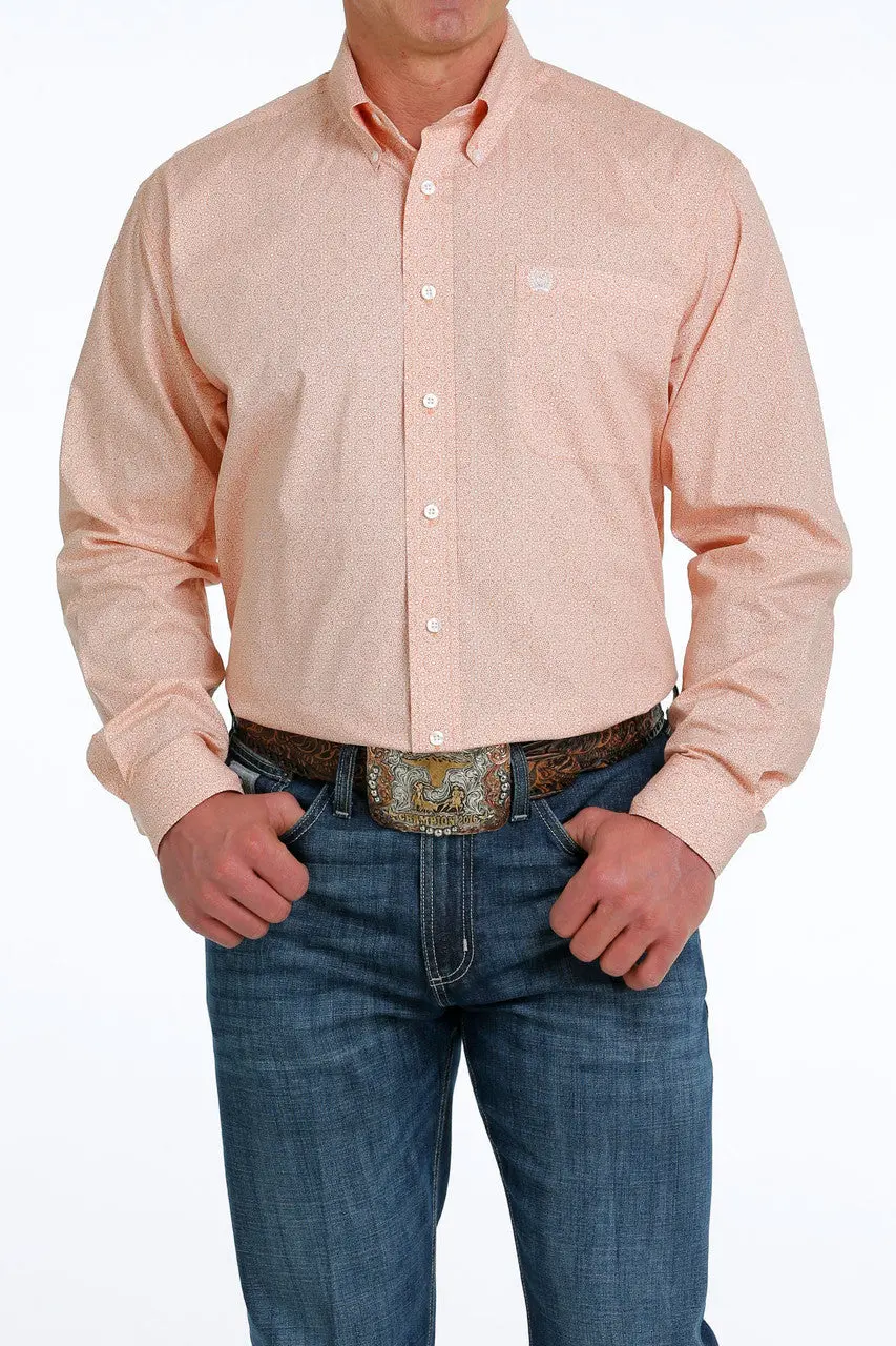 Cinch Men's Orange Print Button Down Western Shirt 1
