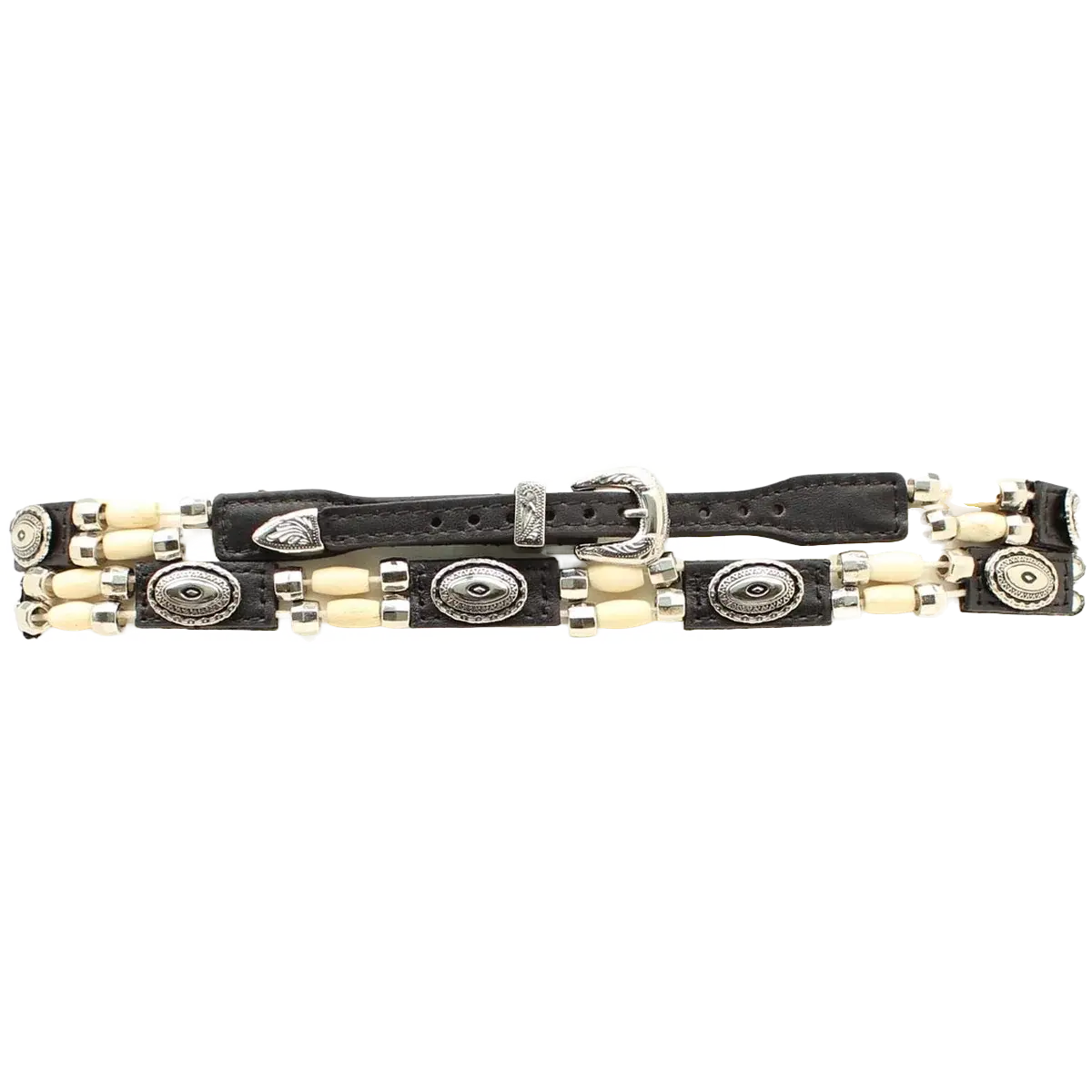 M&F Bone Beaded Black Concho Hatband 1