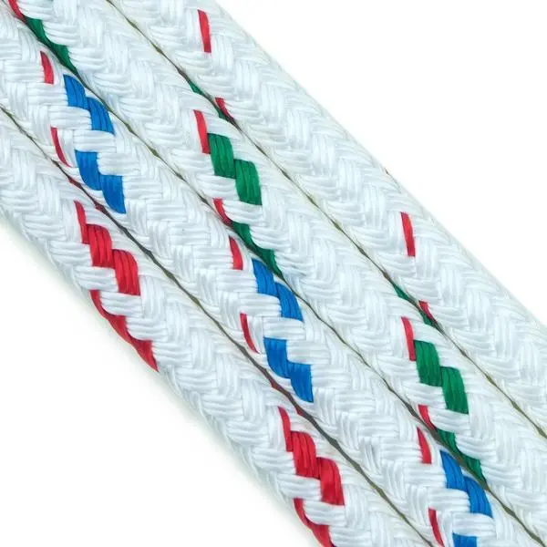18' Of 3/8" New England Ropes Sta-Set Double Braid Polyester Rope With Whipping/Whipping - White With Blue Fleck 1