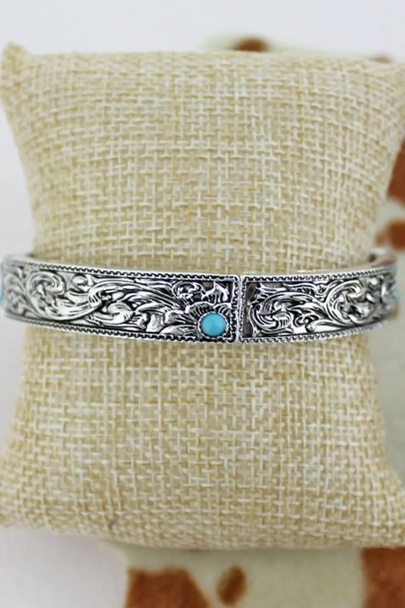 Turquoise And Silvertone Stretch Bracelet 2