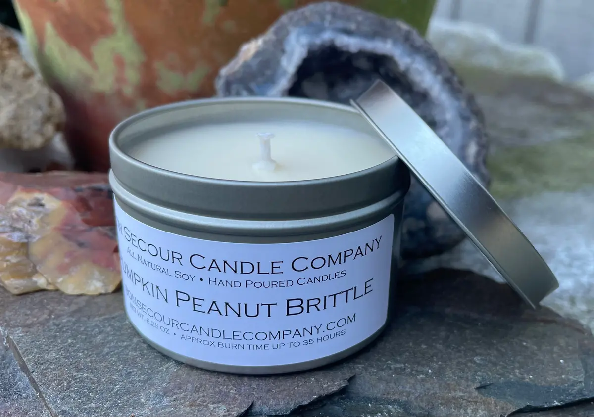 Pumpkin Peanut Brittle Soy Candle Tin 1