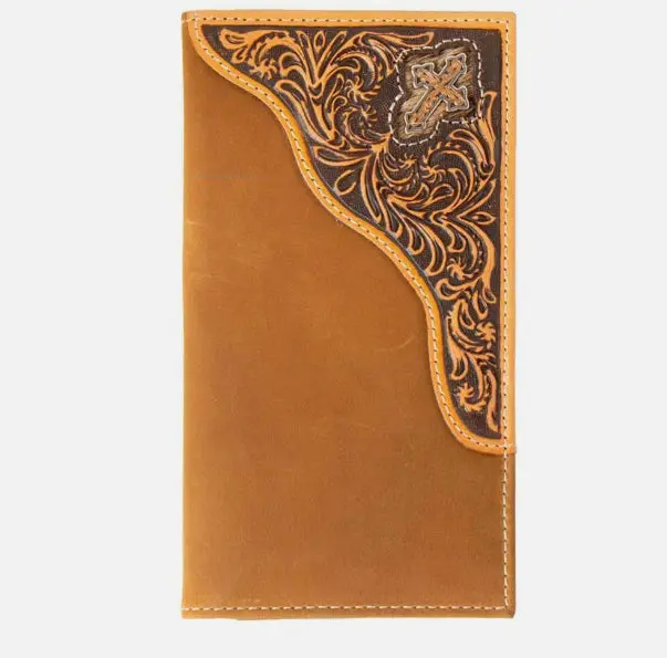 3D Western Wallet Rodeo Leather Cross Floral Brown 1