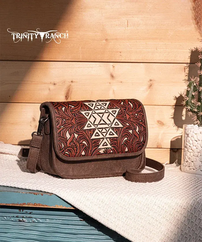 Trinity Ranch Aztec Tooled Crossbody Purse 1
