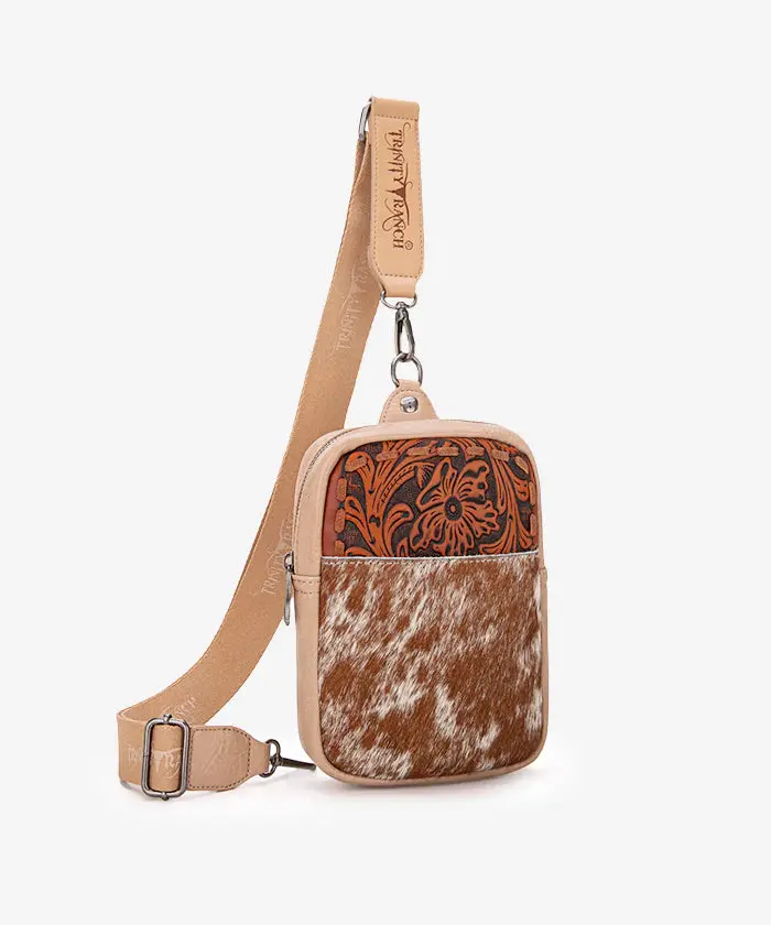 Trinity Ranch Genuine Hair-On Cowhide Tooled Sling Bag 1