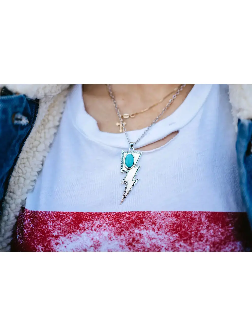 Silver Turquoise Stone Bolt Necklace 2
