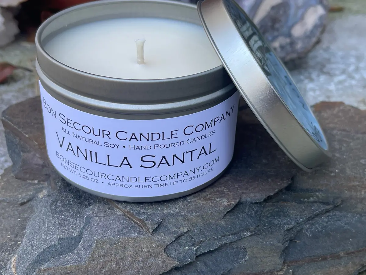 Vanilla Santal Soy Wax Candle Tin 1