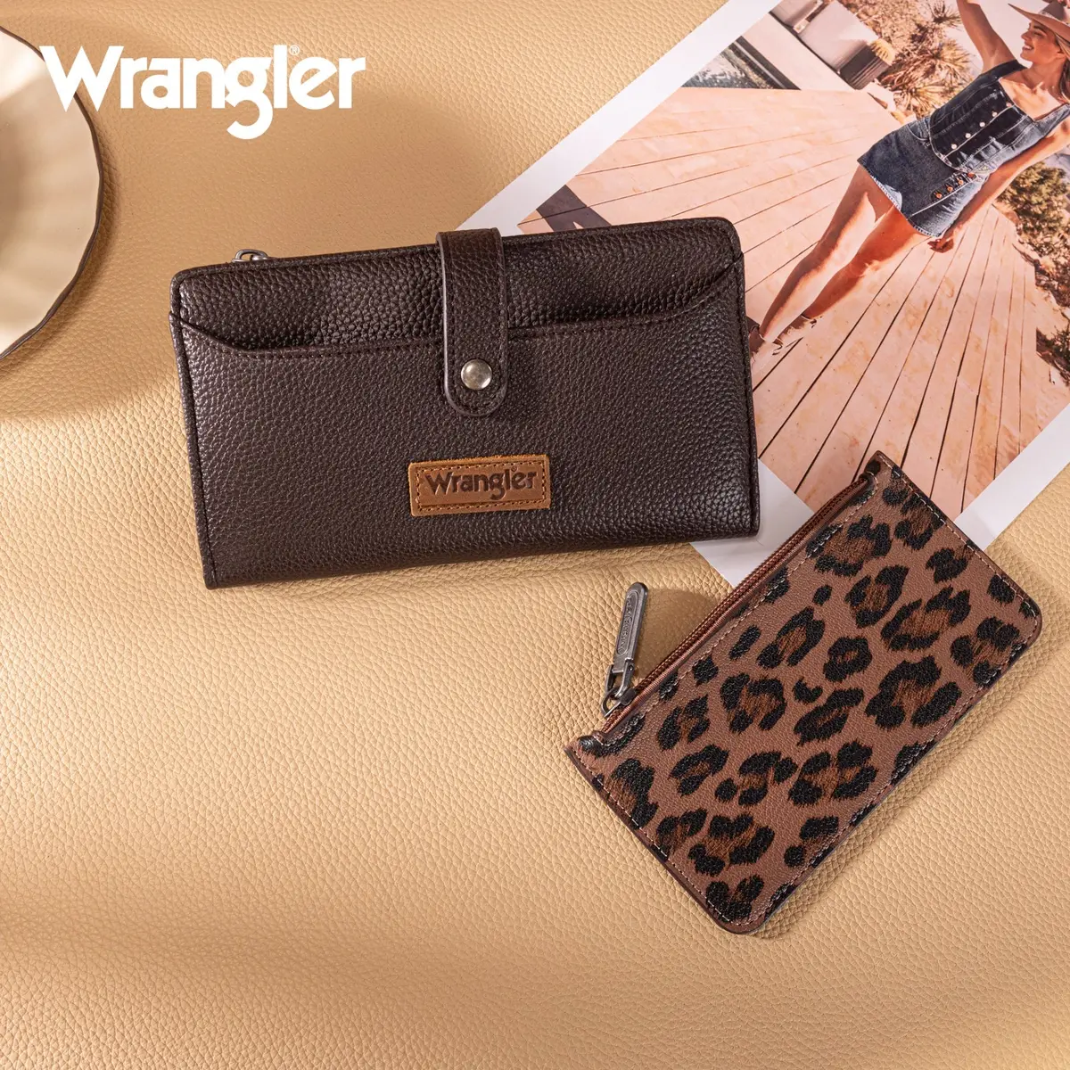 Wrangler Western Bi-Fold Rfid Wallet/Wristlet With Detachable Pouch-Coffee 1