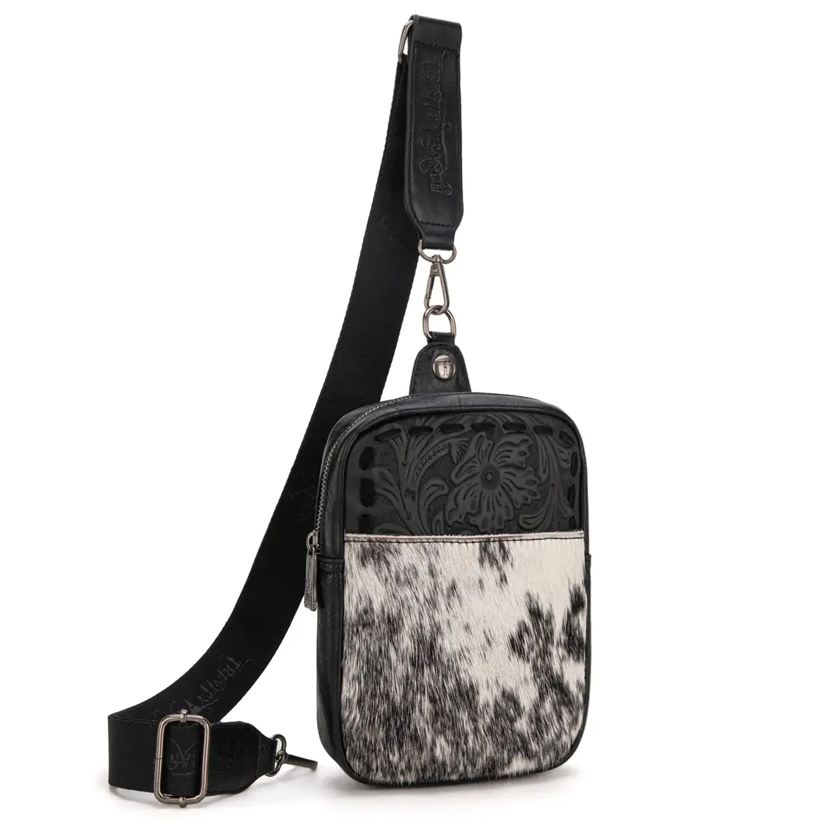 Trinity Ranch Genuine Hair-On Cowhide Tooled Sling Bag 1