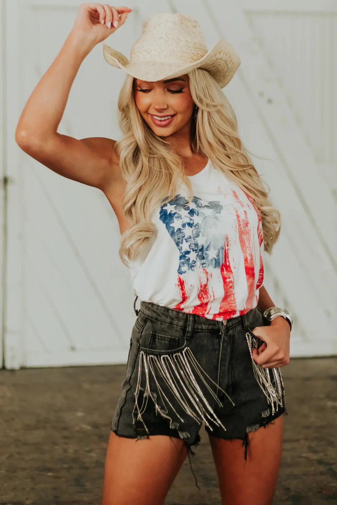 Rhinestone Fringe Pocket Black Denim Shorts 1