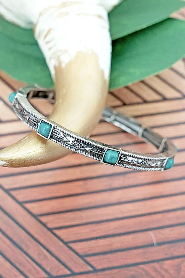 Turquoise And Silvertone Stretch Bracelet 1