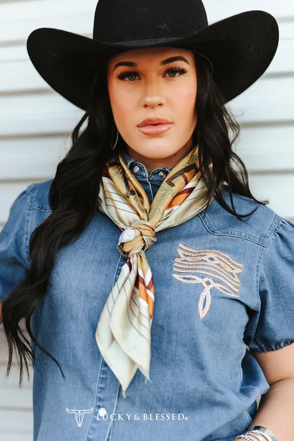 Camel Western Cattle Brand Printed Wild Rag 2