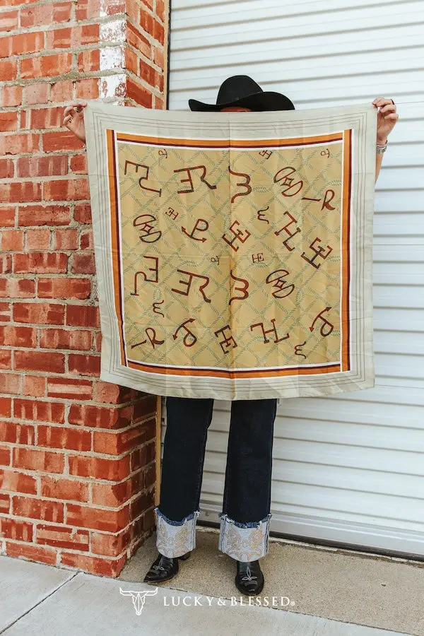 Camel Western Cattle Brand Printed Wild Rag 1