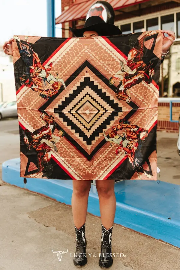 Brown Square Cowboy Printed Wild Rag 1