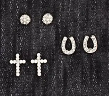 Silver Strike Ladies 3 Pair Studded Silver Earing Set 1