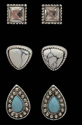 Silver Strike Ladies 3 Pair Studded Silver Earing Set 1