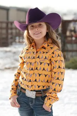 Girl's Steer Head Printed Western Shirt 1