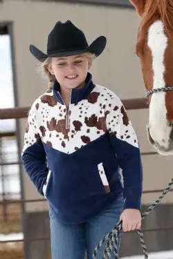 Girl's Cow Print Fleece Pull Over 1