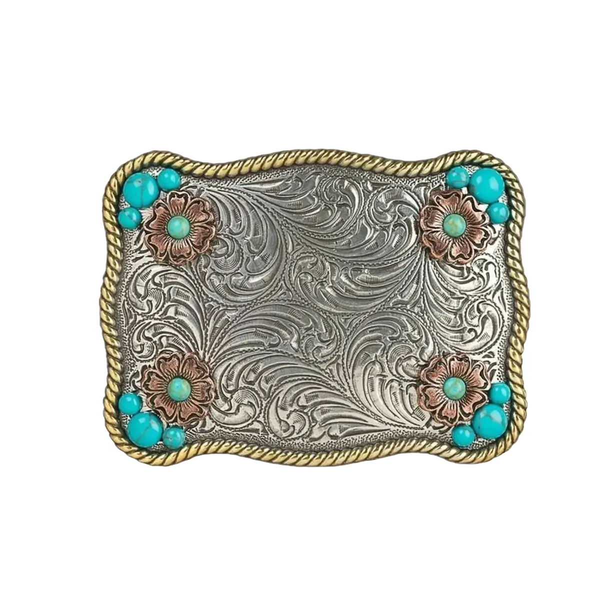 M&F Western Flower Accent & Turquoise Stones Belt Buckle 1