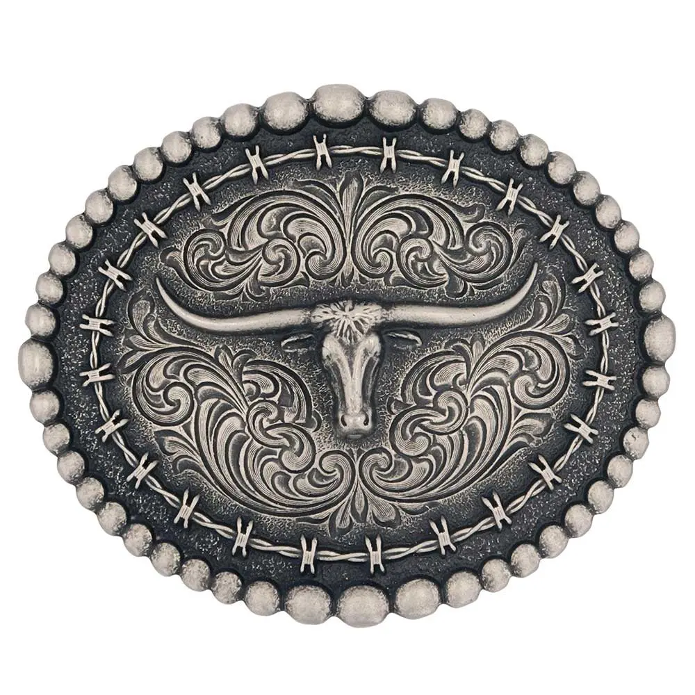 Montana Silversmith Rustic Barbed Wire Longhorn Buckle 1