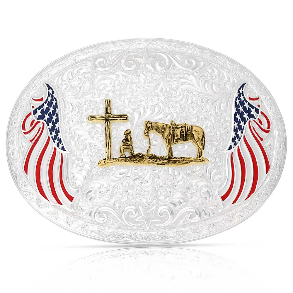 Montana Silversmiths American Made Freedom Buckle With Christian Cowboy 1