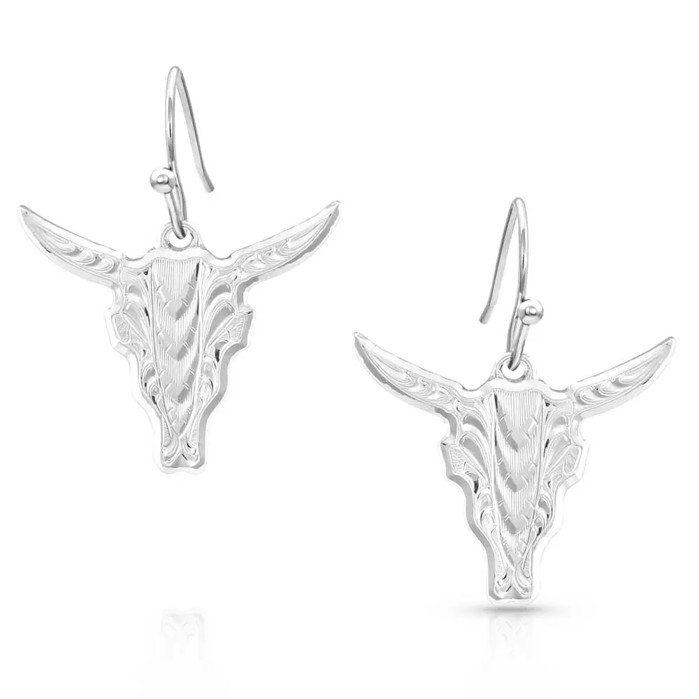 Montana Silversmiths Chiseled Steer Head Earrings 1