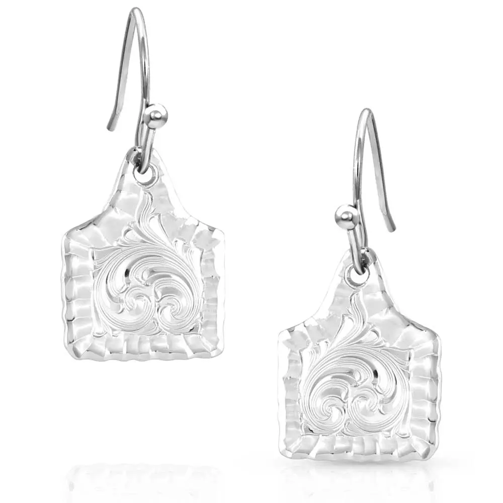 Chiseled Cow Tag Earrings 1
