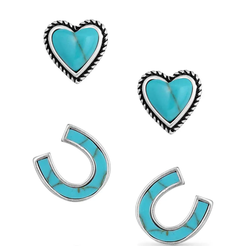 Montana Silversmiths Turquoise Heart & Horseshoe Earring Set 1