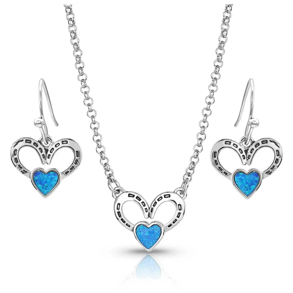 Montana Silversmith Horseshoes On My Heart Opal Jewelry Set 1