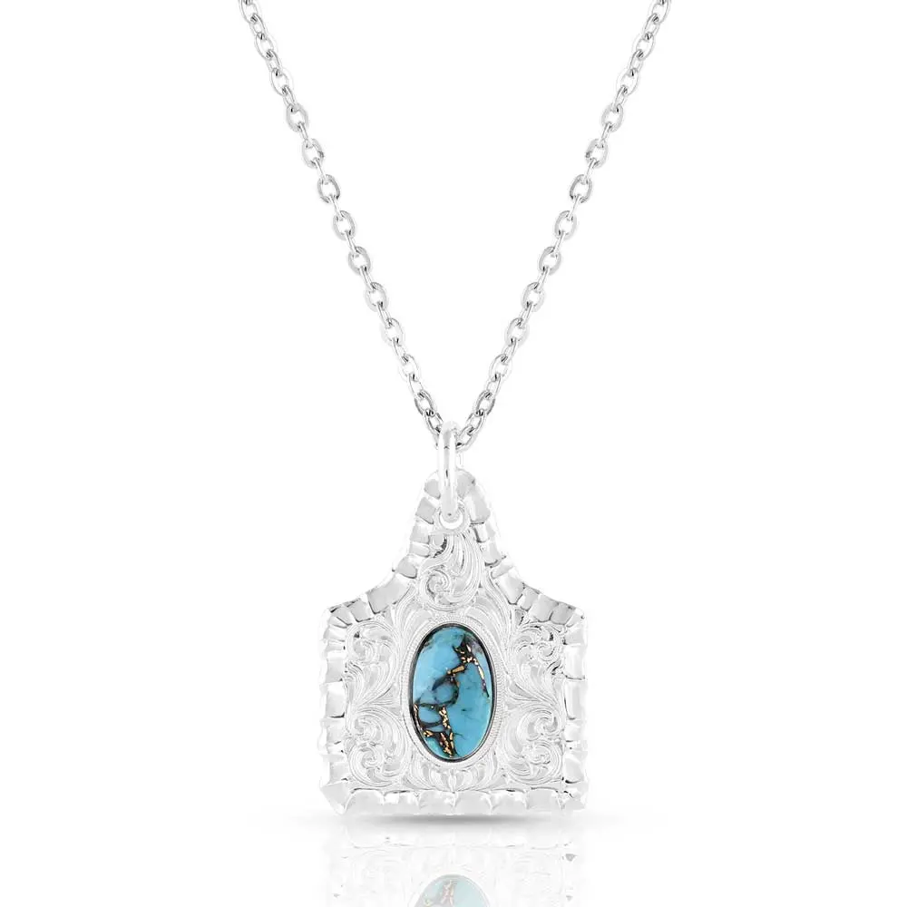 Chiseled Cow Tag Turquoise Necklace 1