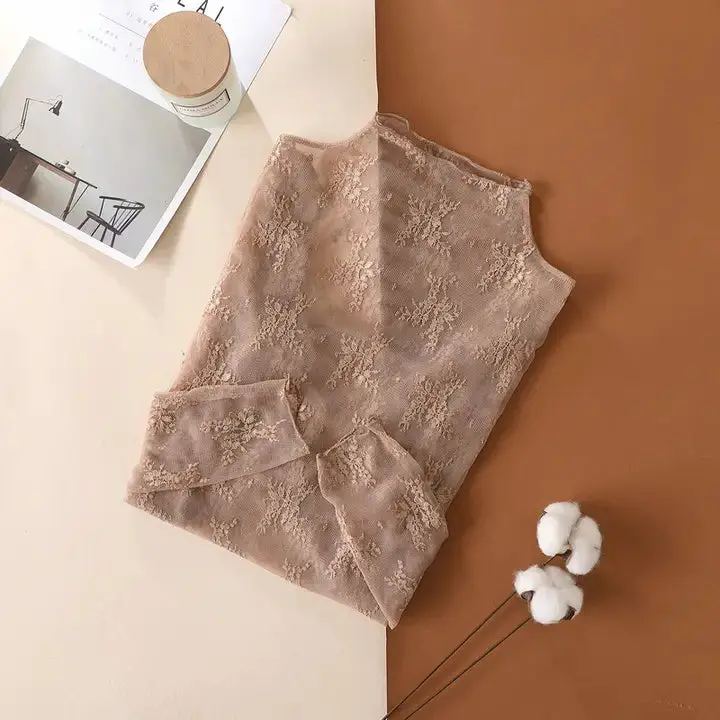 Floral Layering Mesh Top - Taupe 1