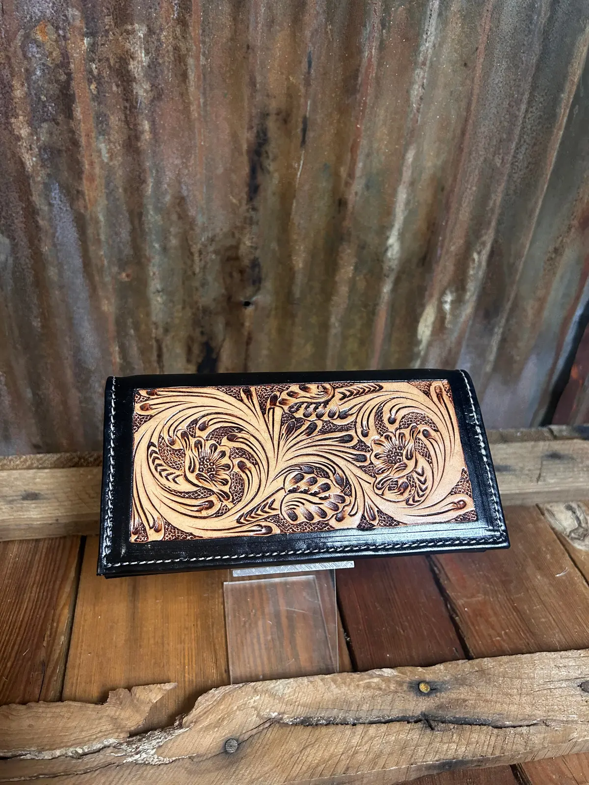 Challenger Tooled Leather Checkbook Wallet 1