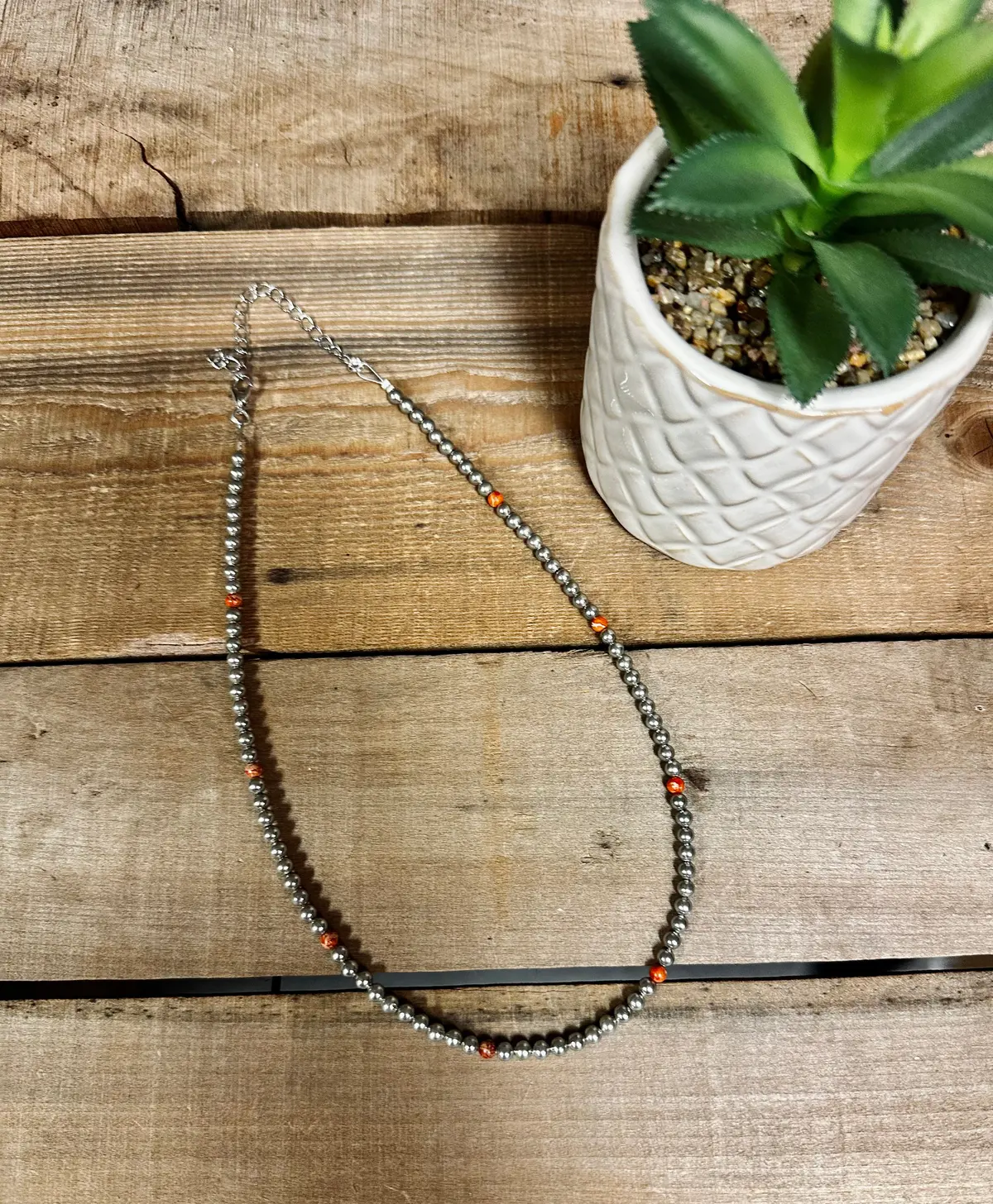 Silver Plated And Orange Choker 4Mm 1